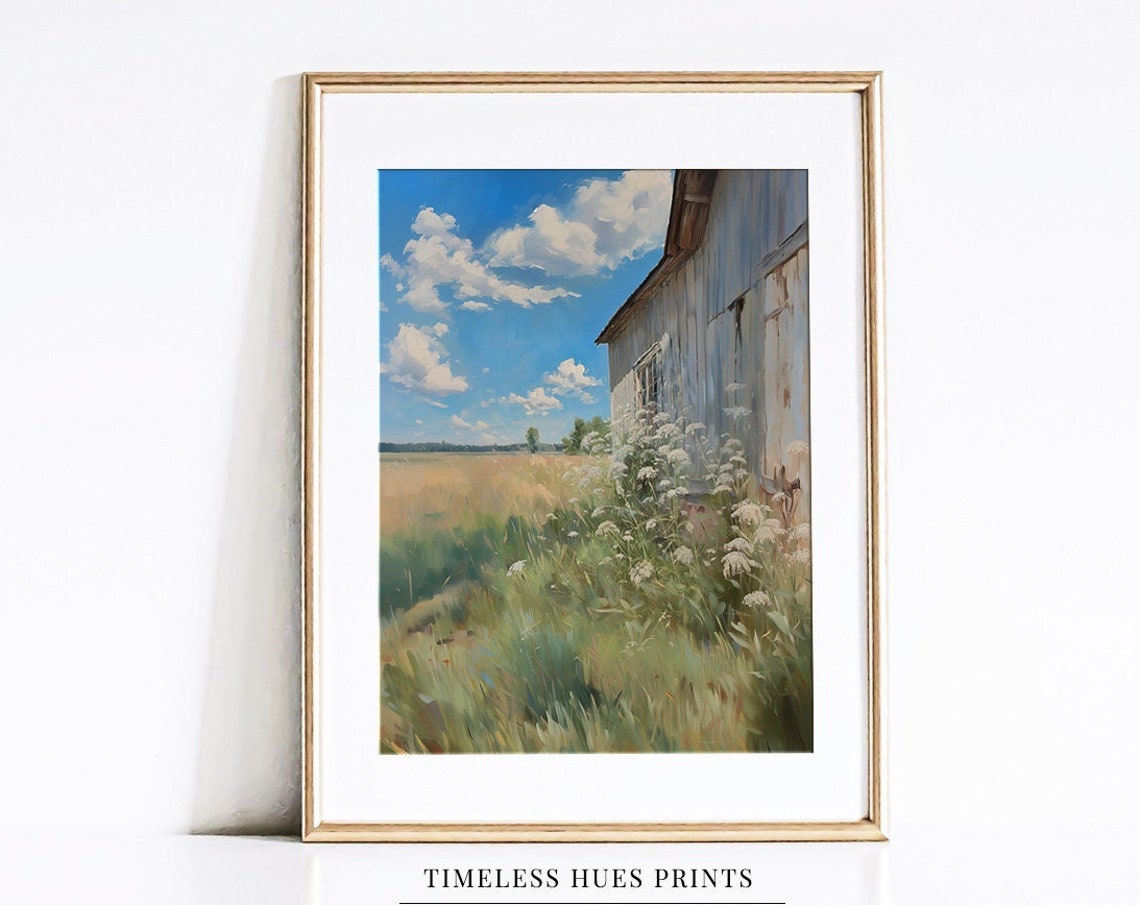 Weathered Barn Corner With Wildflowers And Golden Fields Poster