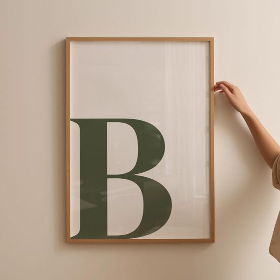 Letter B Poster Green Wall Art Print Alphabet B Letter Art Print Preppy Room Decor Green Wall Art Uppercase Name Initial B Wall Art
