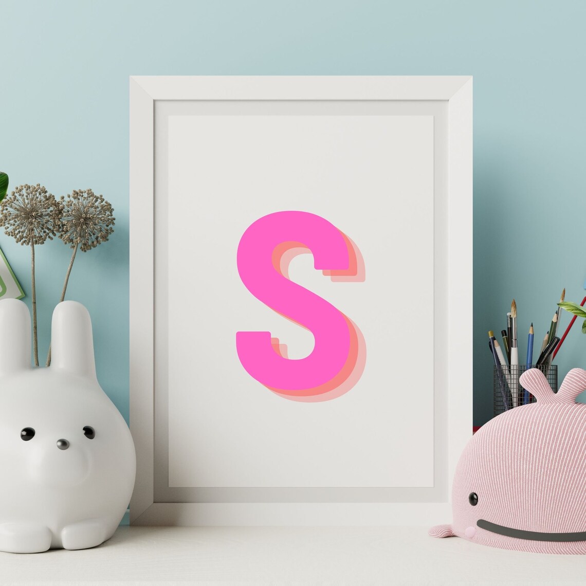 Retro 3D Letter S Monogram, Alphabet Art Print - Image 4