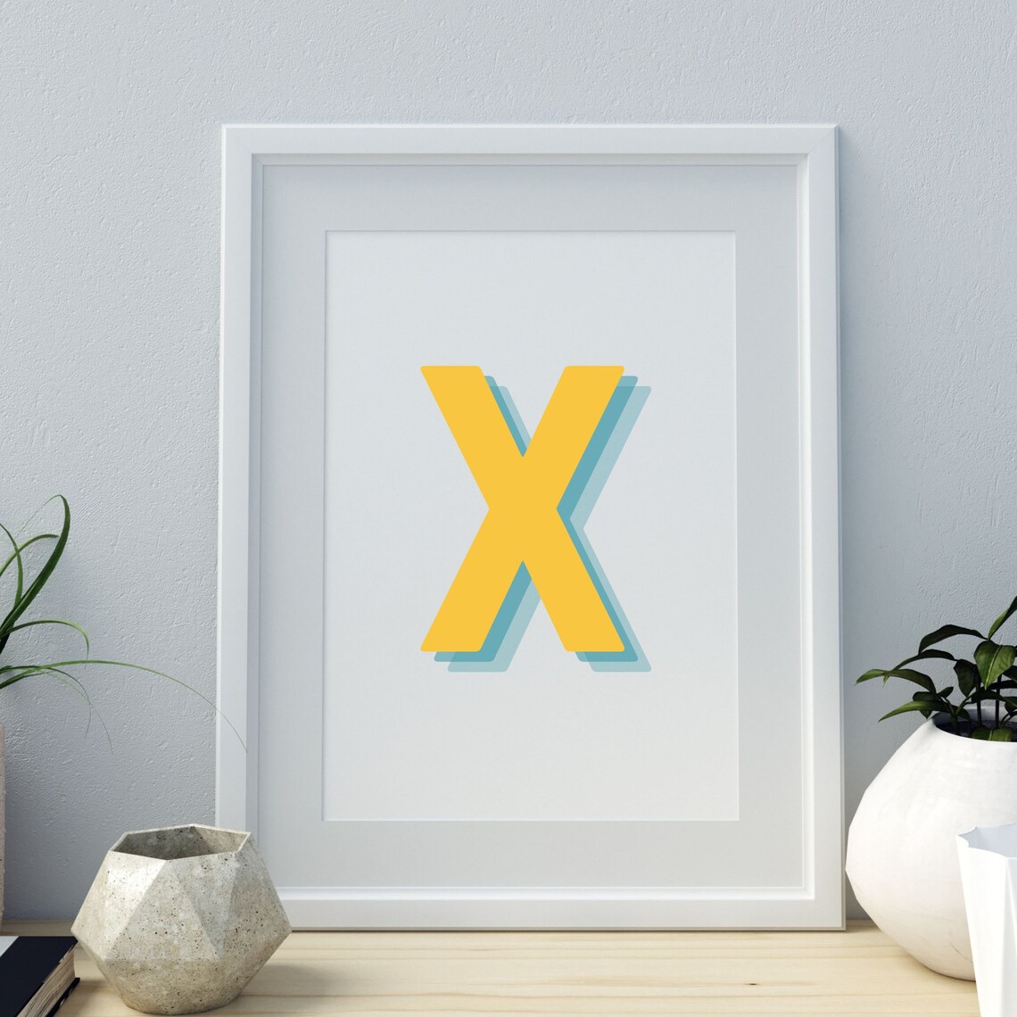 Retro 3D X Letter Monogram, Baby Initial Art Print - Image 4