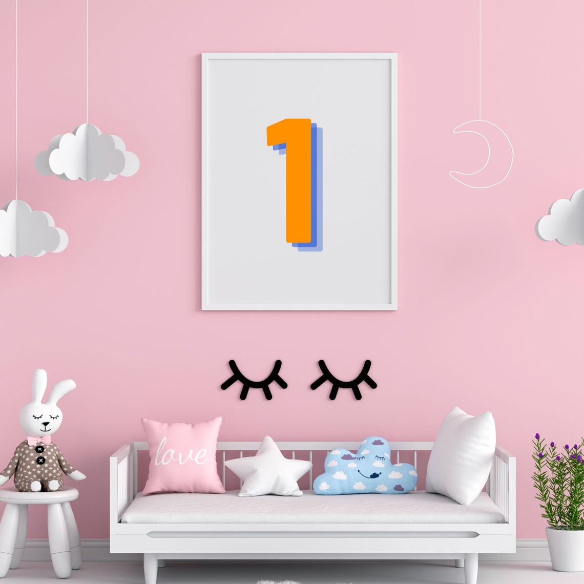 Retro 3d Number 1 Print Monogram One Print Orange And Navy Number First Initial Poster Birthday Age Print Wall Art - Image 2