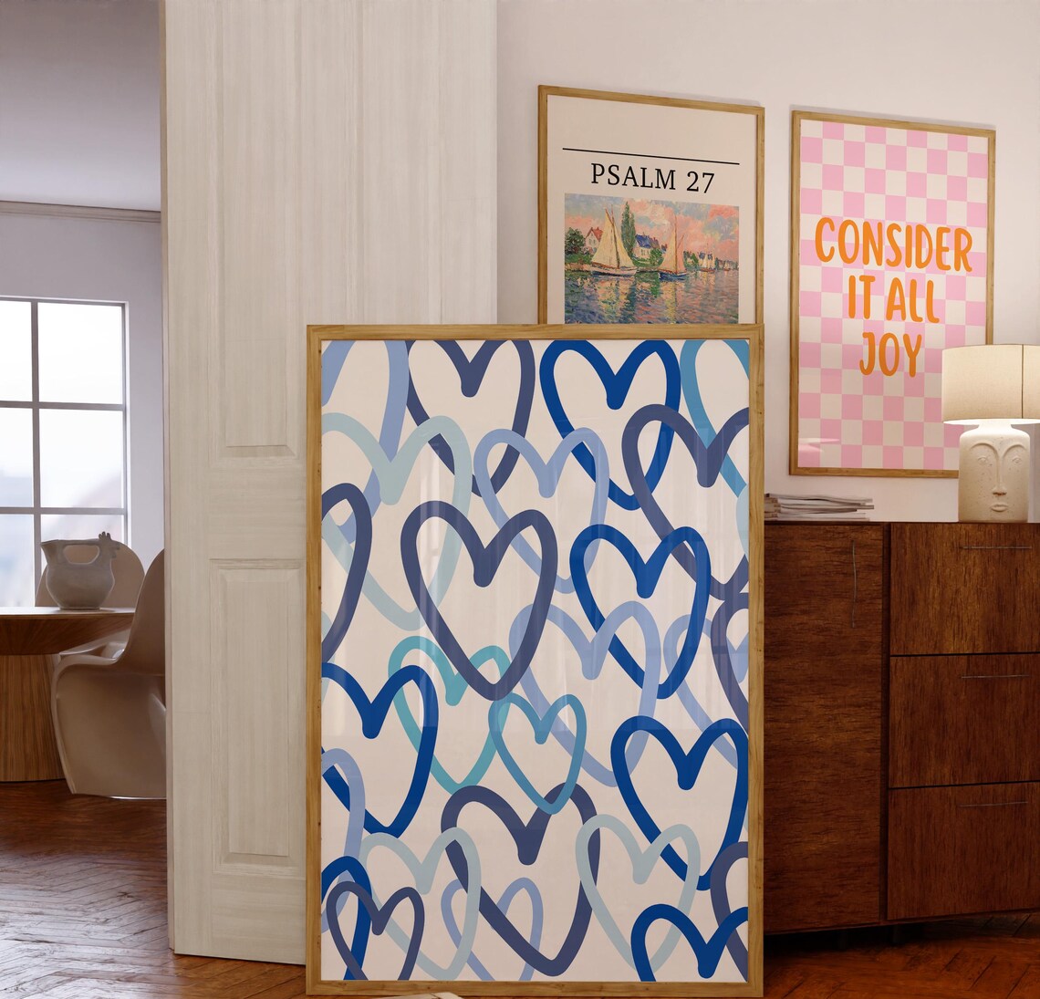 Preppy Blue Hearts Graffiti Abstract Art Print