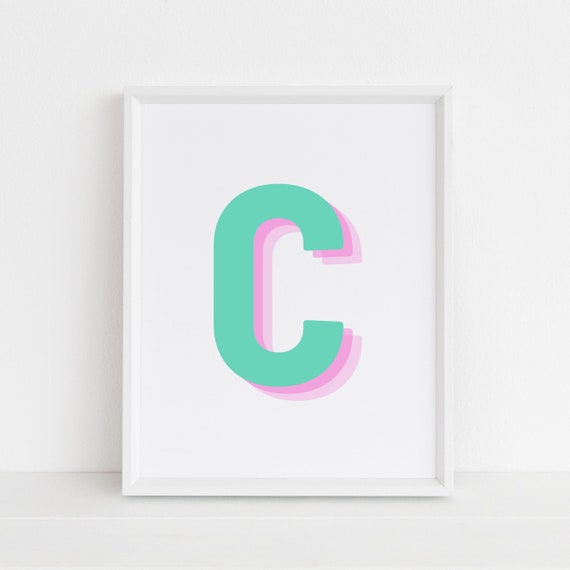 Retro 3D Letter C, Monogram Alphabet Print