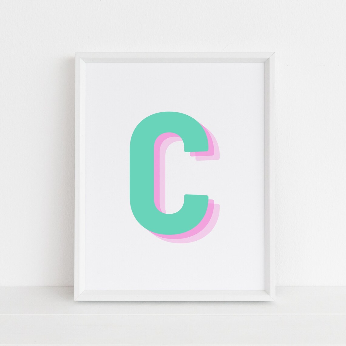 Retro 3D Letter C, Monogram Alphabet Print