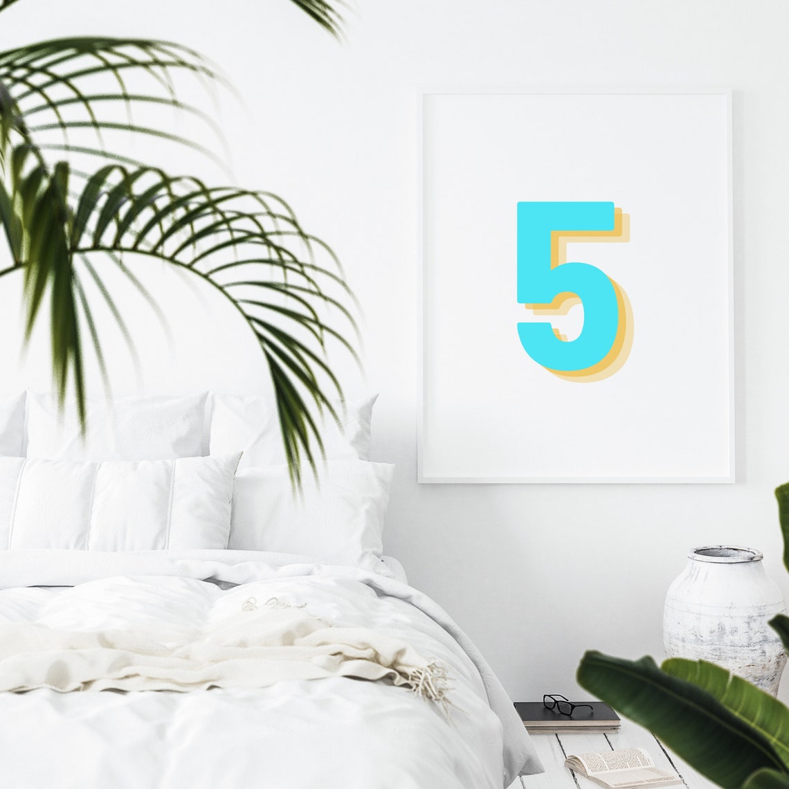 Retro 3D Neon Blue Number 5 Poster - Image 3