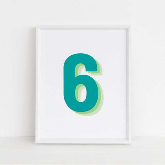 Retro 3d Green Number 6 Print Monogram Number Six Print Green Digit Birthday Age Print Baby Letter Poster Wall Art