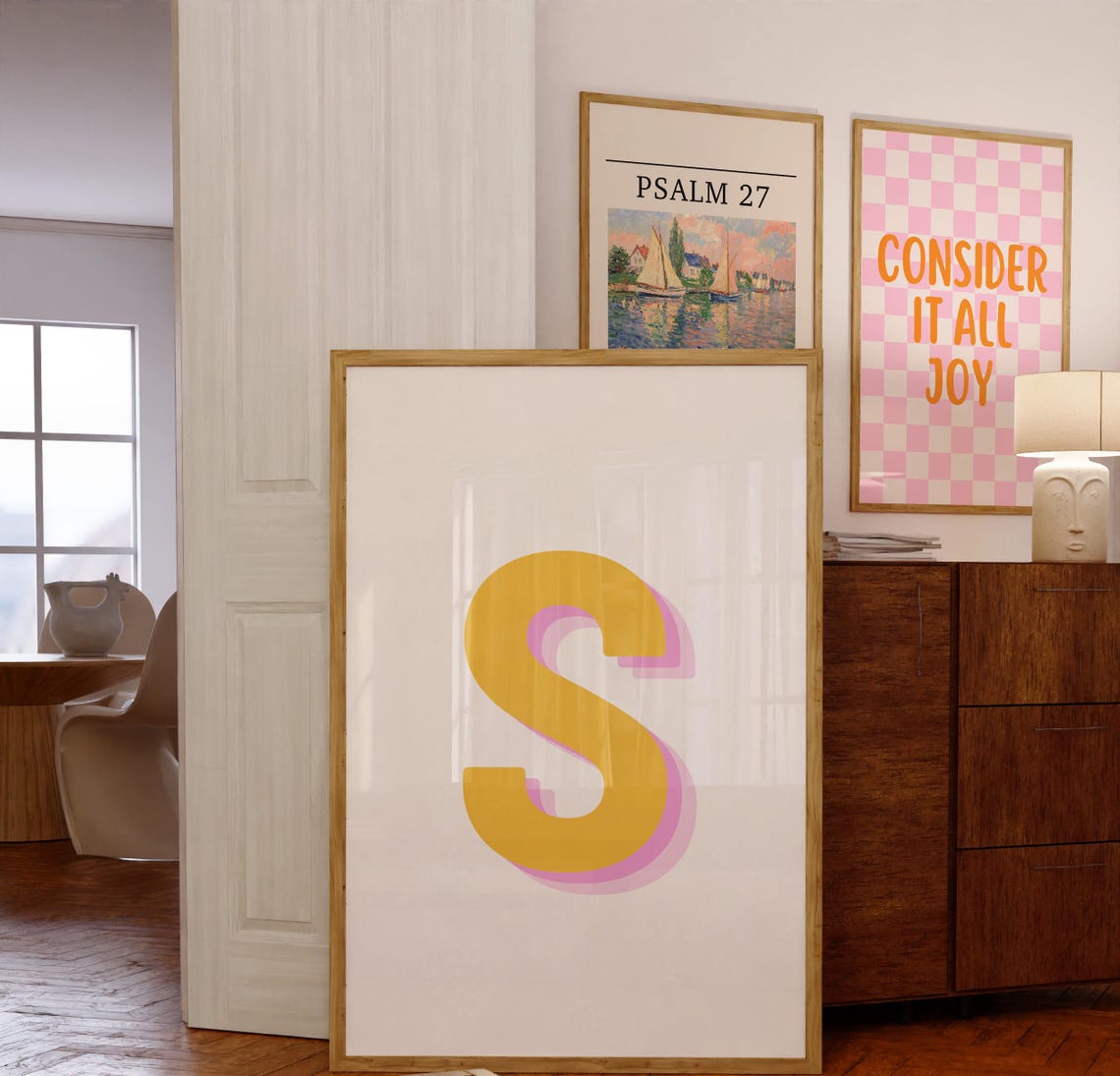 Retro 3d S Alphabet Art Letter S Print Bold Typography In Yellow And Pink Initial Wall Art Initial S Retro Wall Decor - Image 4