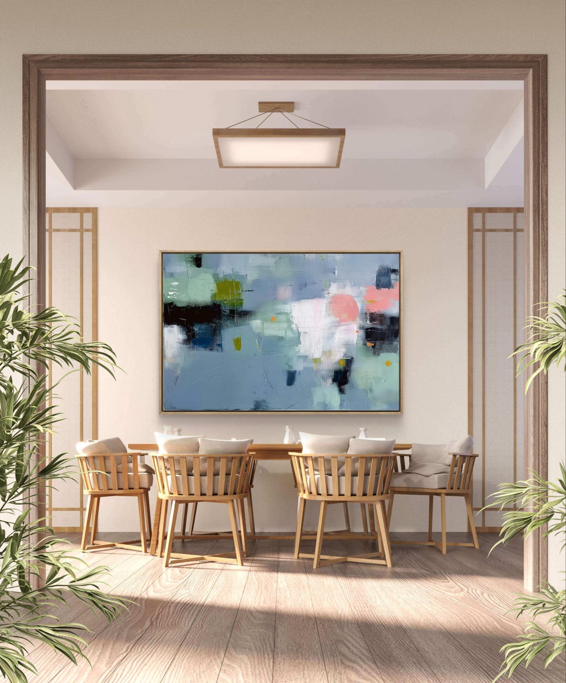 Muted Blue Green Pink Modern Abstract Blocks Painting Art Poster