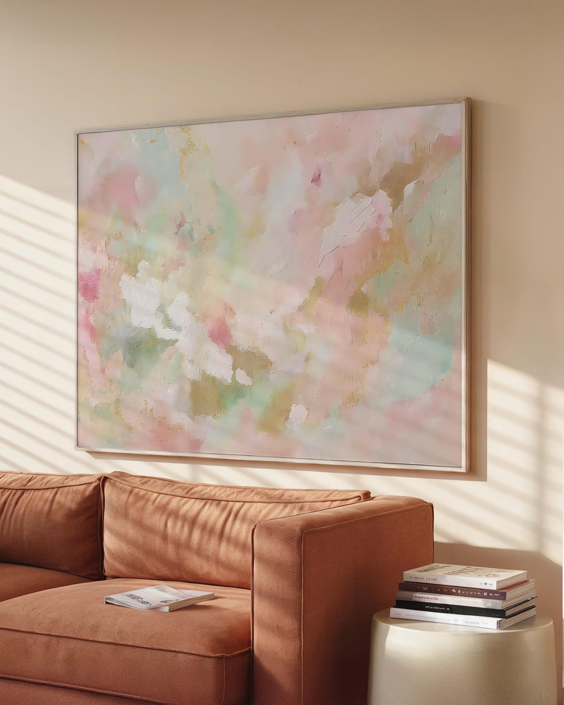 Soft Pastel Pink Mint Abstract Modern Minimalist Canvas Style Wall Art