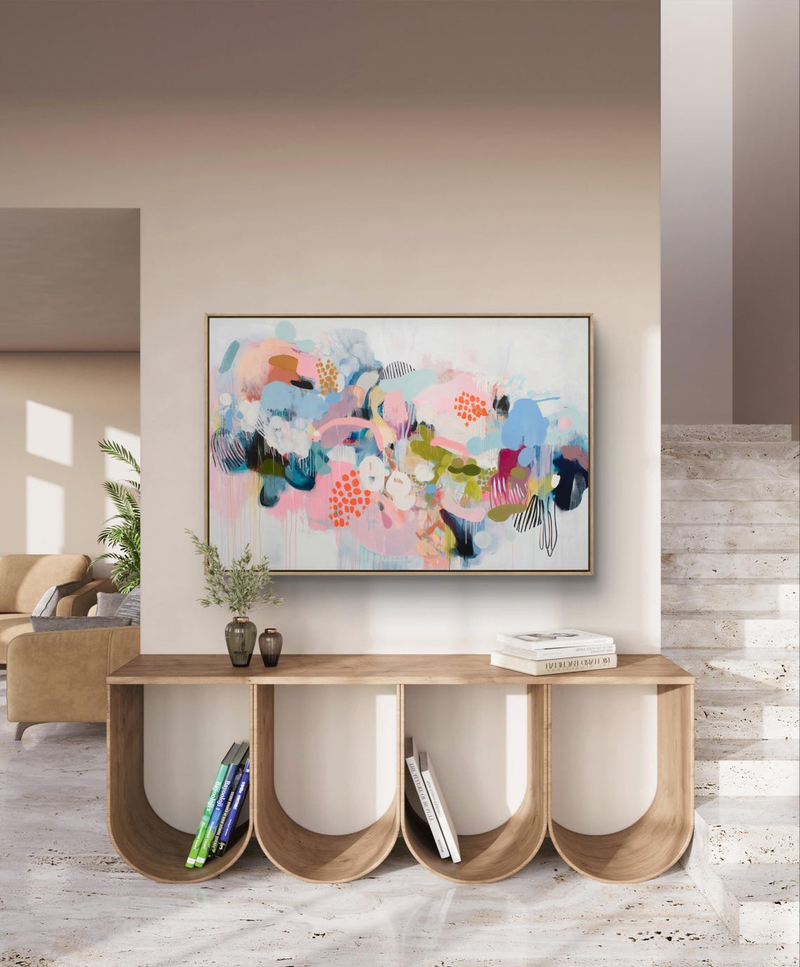 Colorful Abstract Art Print Large Neutral Decor