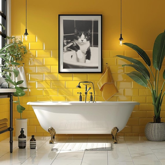 Black and White Tuxedo Cat Sitting in a Sink Funny Photo Poster