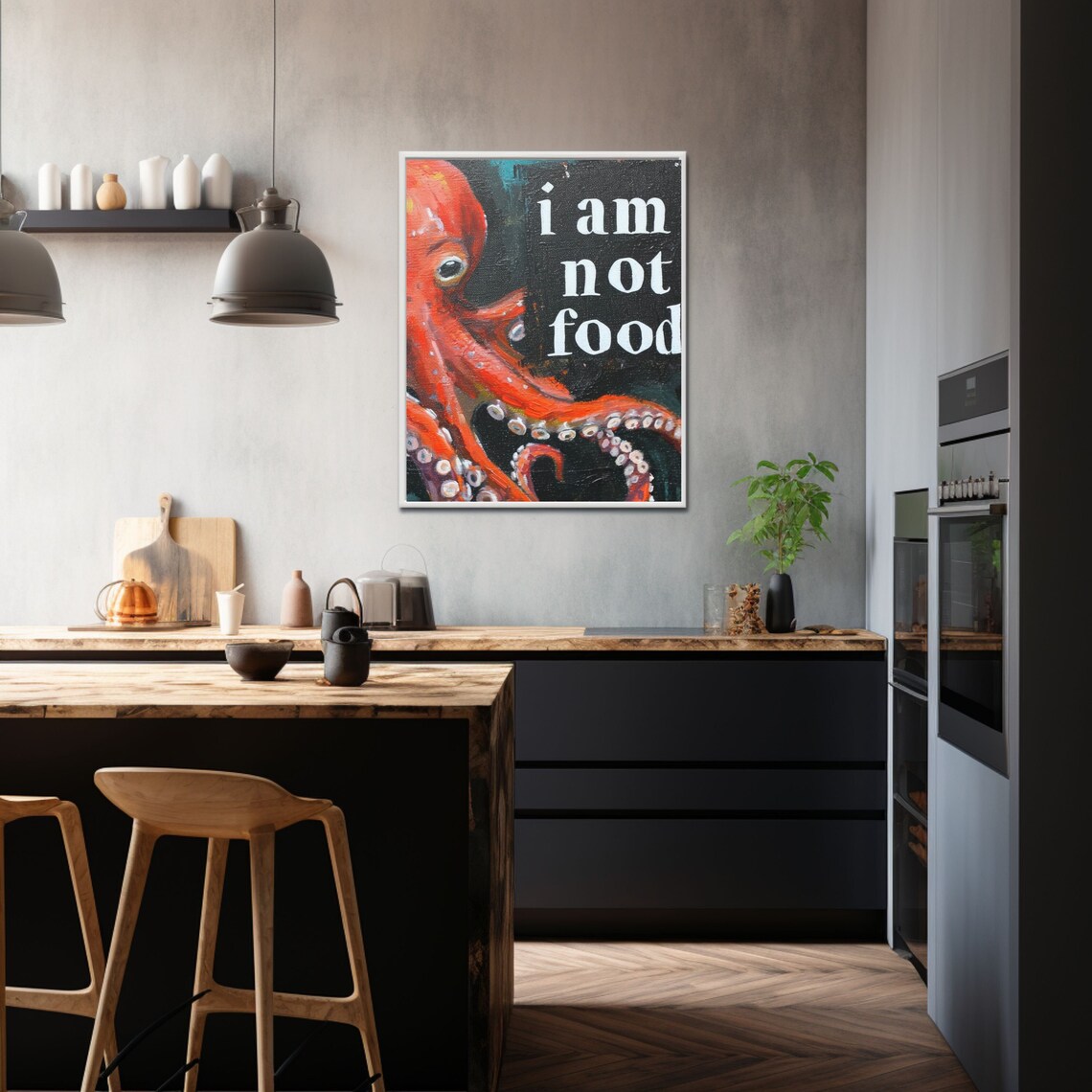 I Am Not Food Red Octopus Oil Painting Animal Rights Art Poster