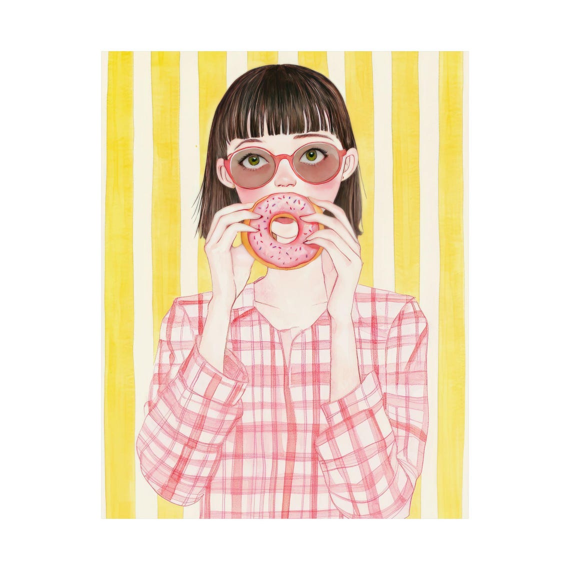 Cute Pink And Yellow Wall Art Girl With Donut Wall Art Cute Girl Poster Dorm Wall Art - Image 4