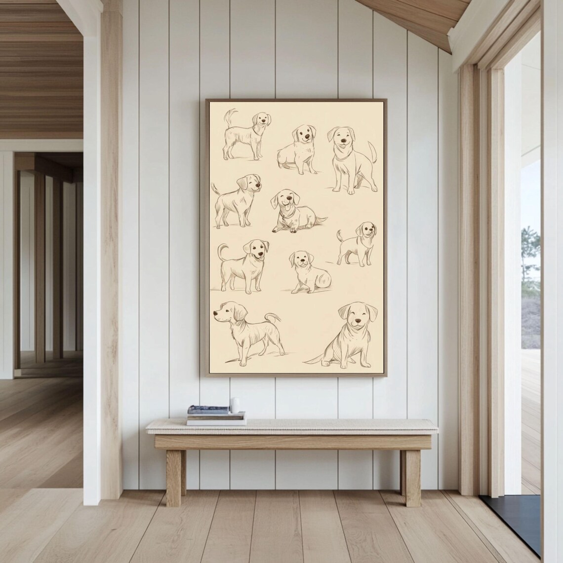 Golden Dog Sketch Chart Nine Sweet Puppy Breeds Drawing Poster