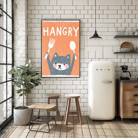 Hangry Wall Art Hangry Poster Hangry Print Kitchen Decor Funny Kitchen Wall Art Cute Kitchen Poster