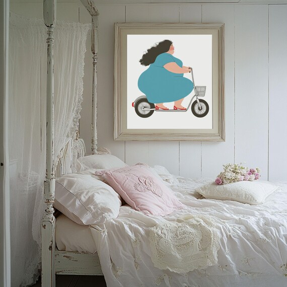 Joyful Rider Fun Art Print Quirky Home Dcor Funny Girl Wall Art Scooter Poster