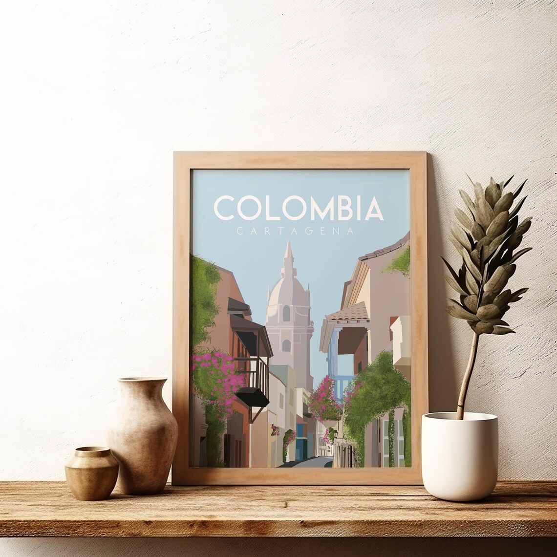 Cartagena Colombia Old Town Cathedral Street Scenic Travel Poster - Image 3