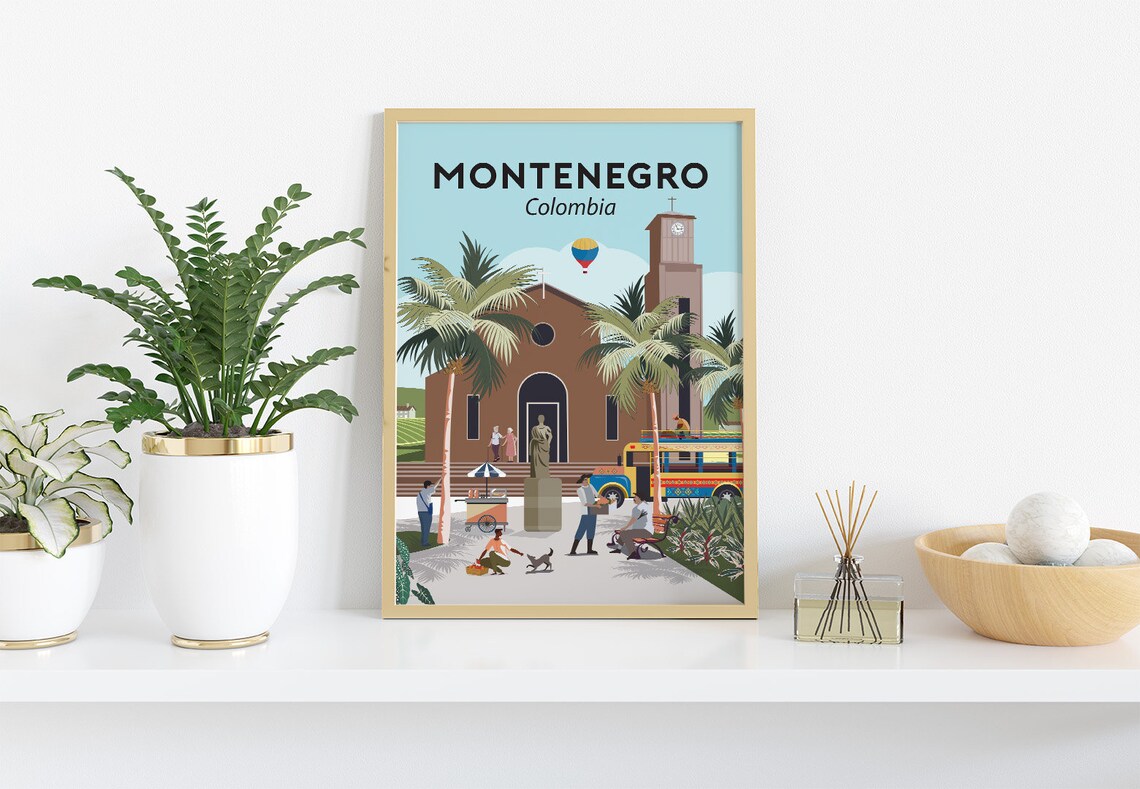 Montenegro Quindio Colombia Town Church Square Retro Travel Poster - Image 3