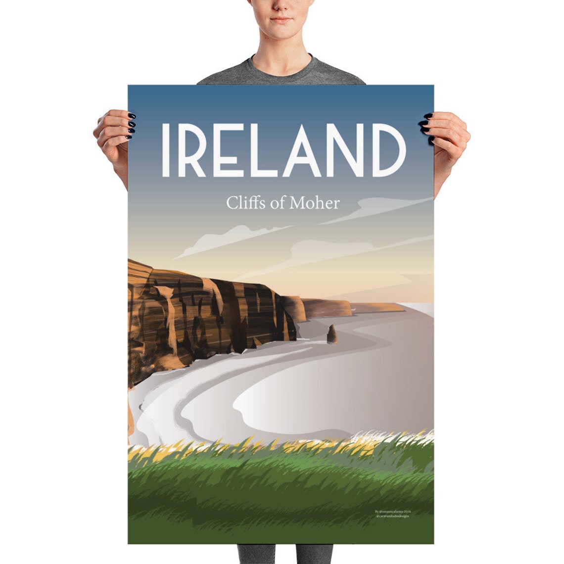 Ireland Cliffs of Moher Green Grass Sea Cliffs Sunset Travel Poster - Image 2
