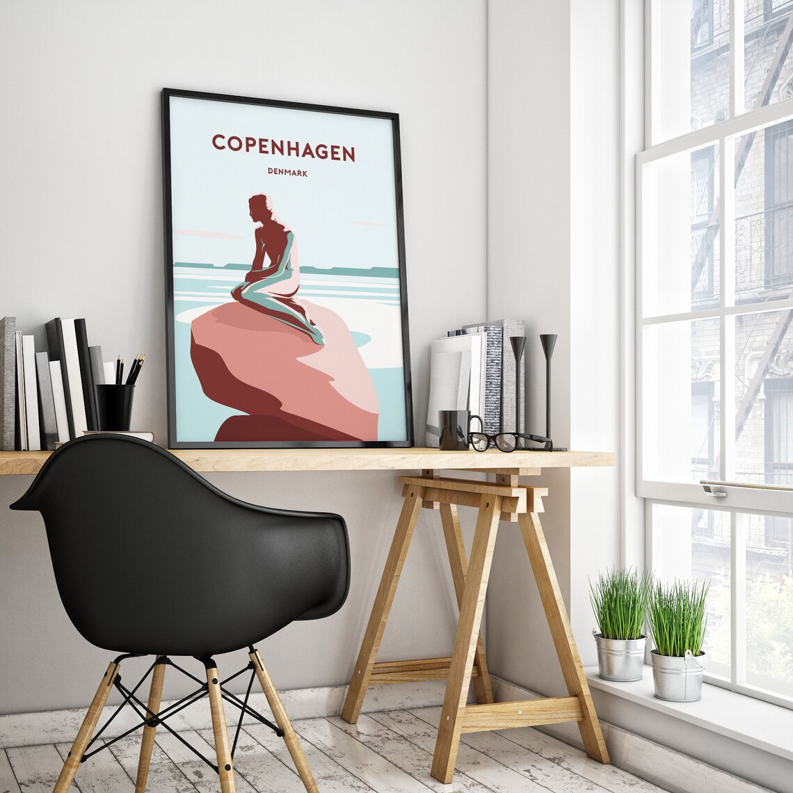 Copenhagen Denmark Little Mermaid Travel Poster Harbor Statue - Image 2