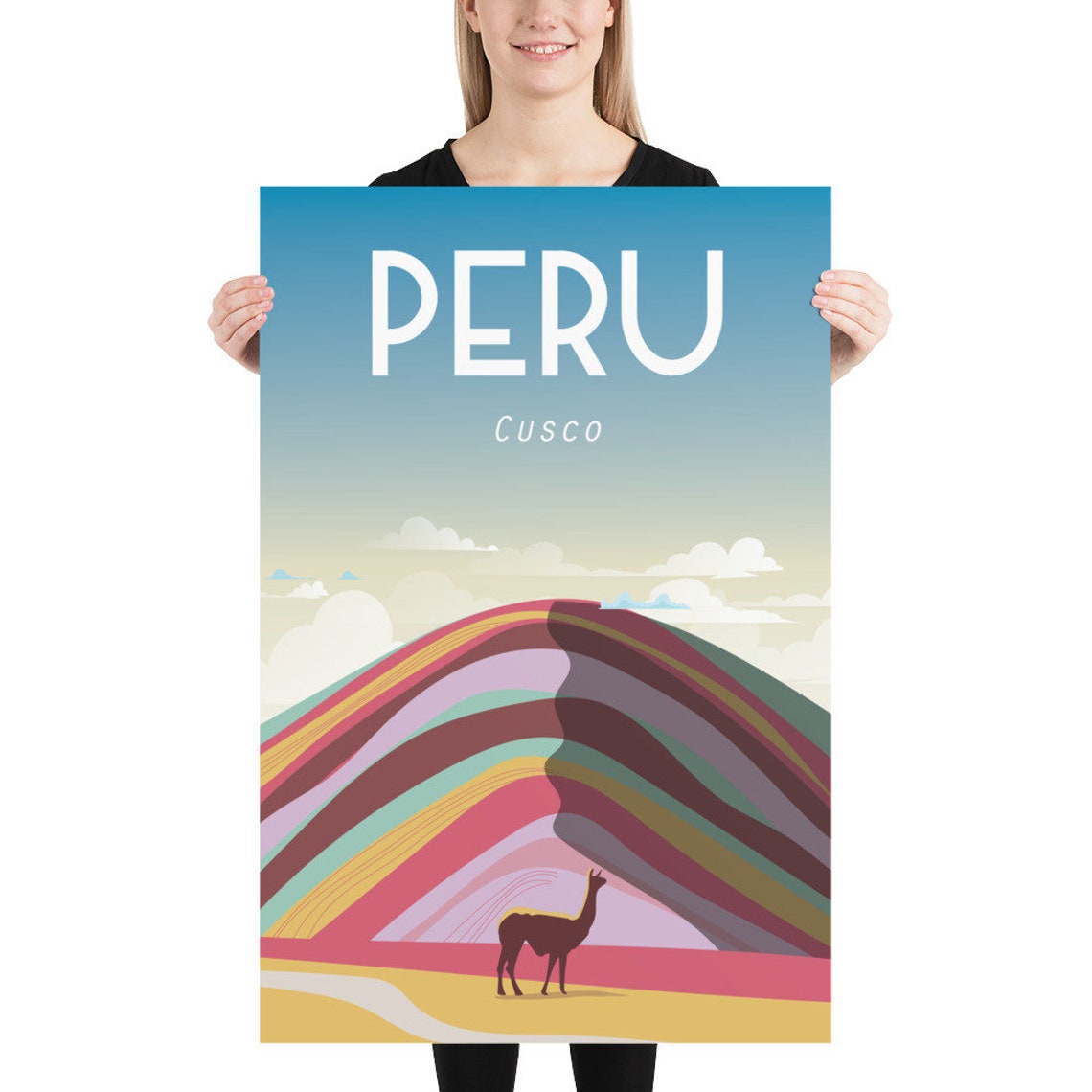 Peru Rainbow Mountain Travel Poster Cusco Llama Striped Peak - Image 2