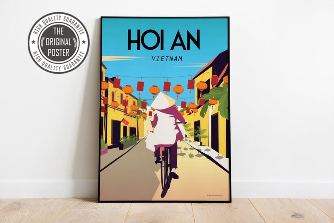 Hoi An Vietnam Lantern-Lit Old Town Ao Dai Cyclist Travel Poster