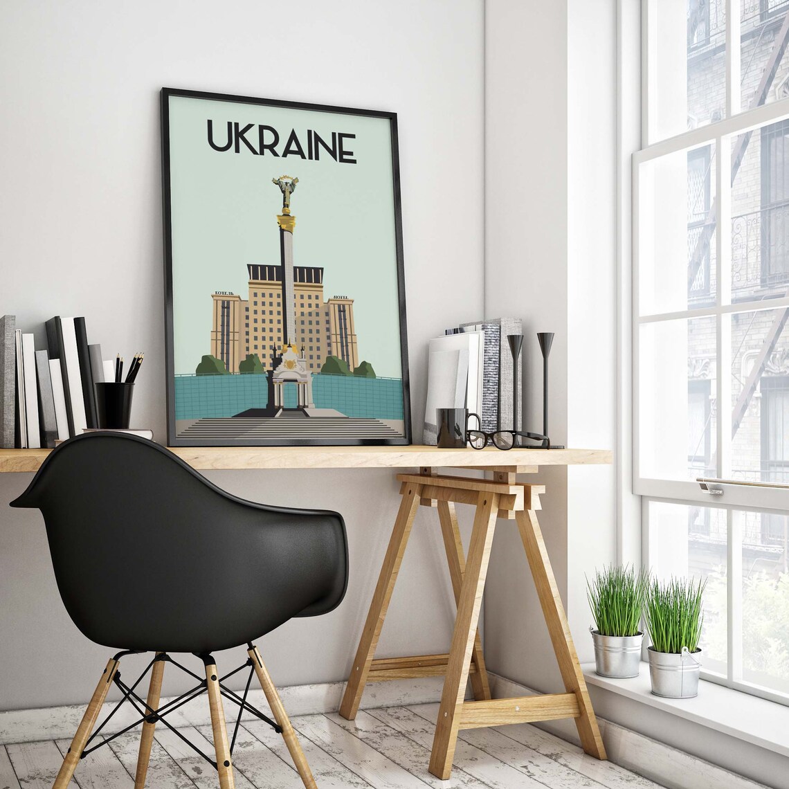 Ukraine Independence Square Kyiv Monument Retro Travel Poster - Image 2