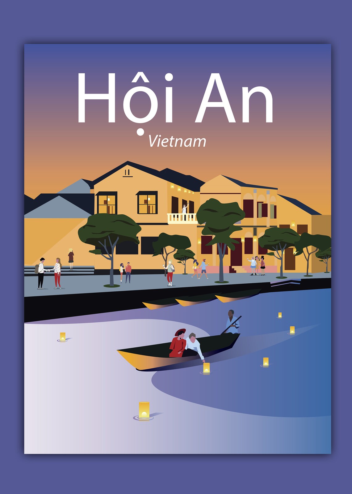 Hoi An Vietnam Lantern Boat Night River Illustration Travel Poster - Image 2