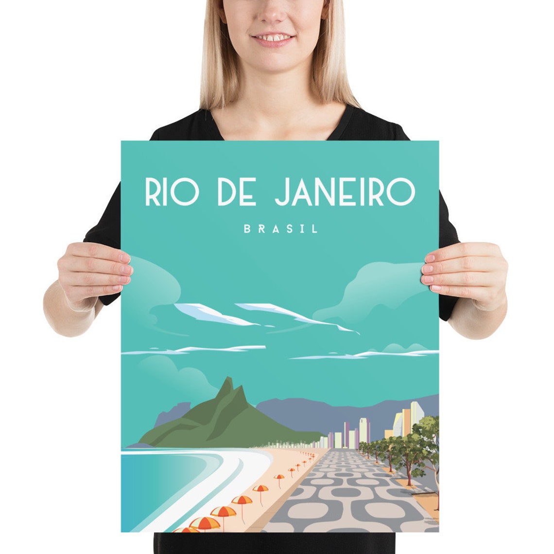 Rio de Janeiro Brasil Copacabana Promenade Beach Travel Poster