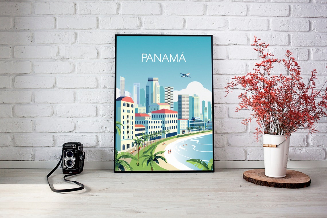 Panama City Travel Poster Skyline Bay Beach Modern Style Art - Image 3