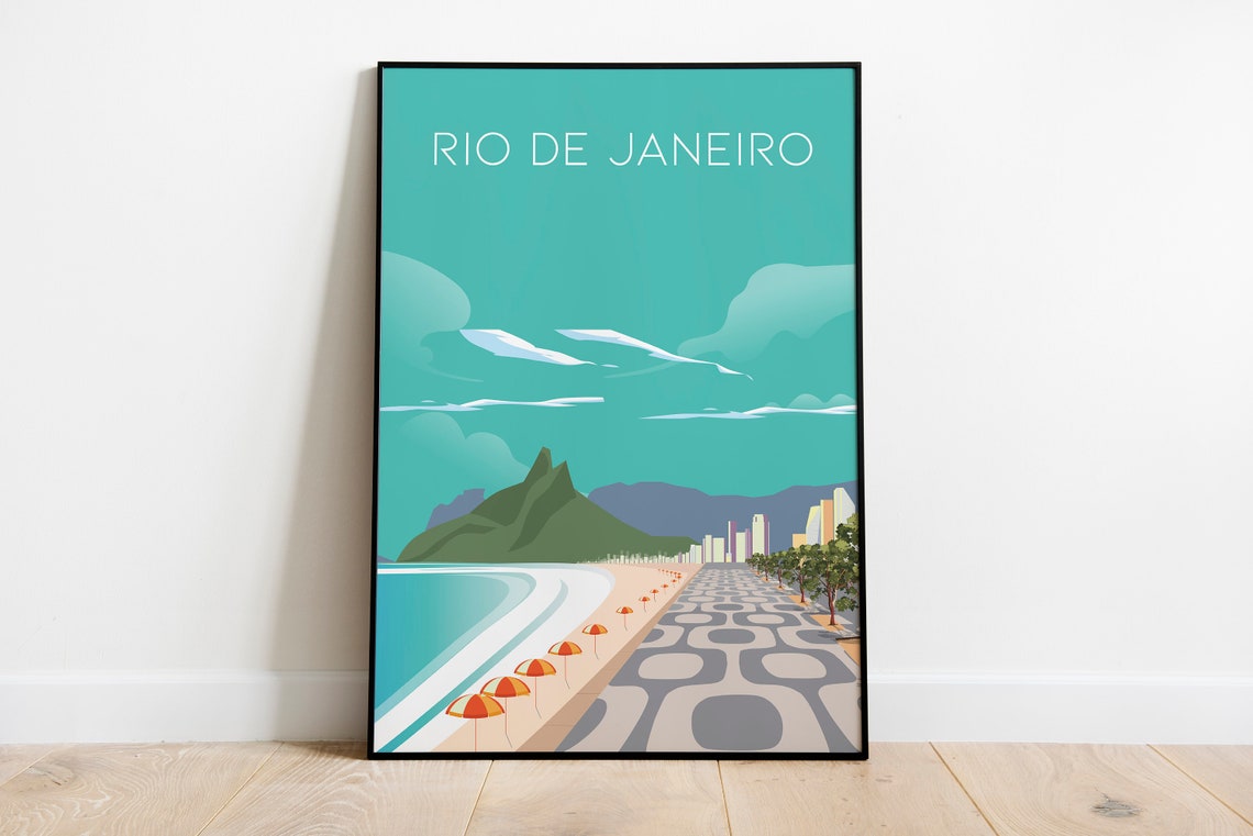 Rio de Janeiro Copacabana Beach Umbrellas Boardwalk Travel Poster