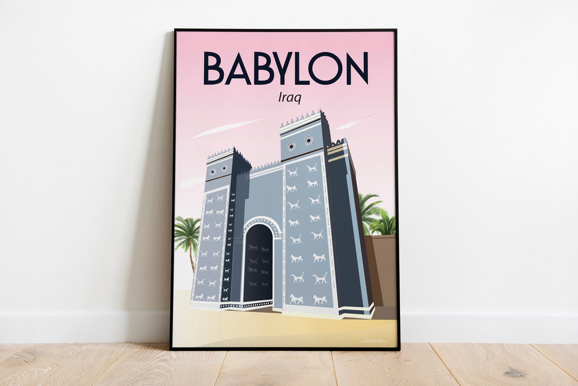 Babylon Iraq Ishtar Gate Blue Tiles Ancient Wonder Travel Poster