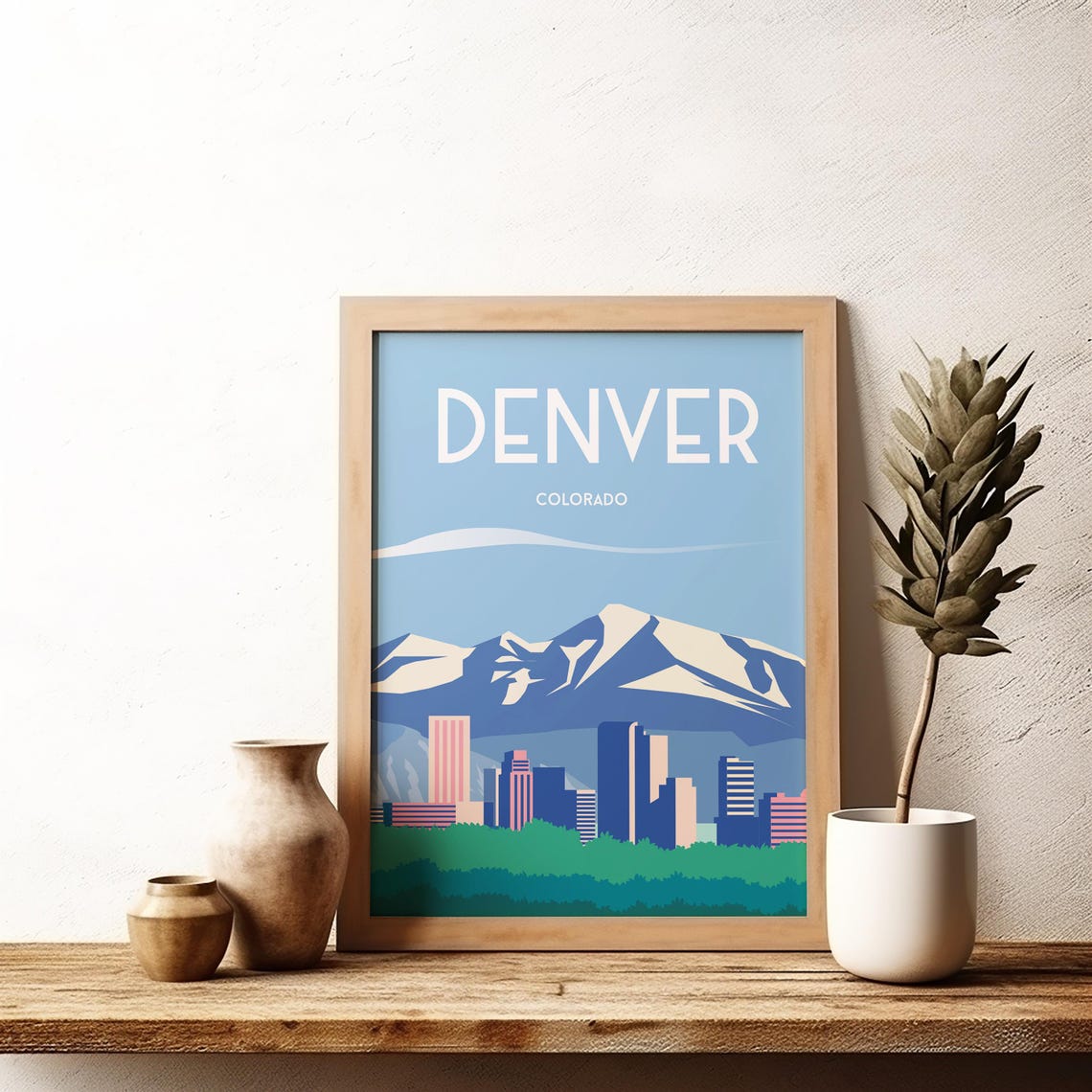 Denver Colorado Skyline Snowy Rocky Mountain Retro Travel Poster - Image 2