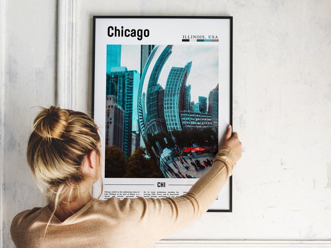 Chicago Cloud Gate Mirror Reflection Warped Skyline Art Photo Poster - Image 2
