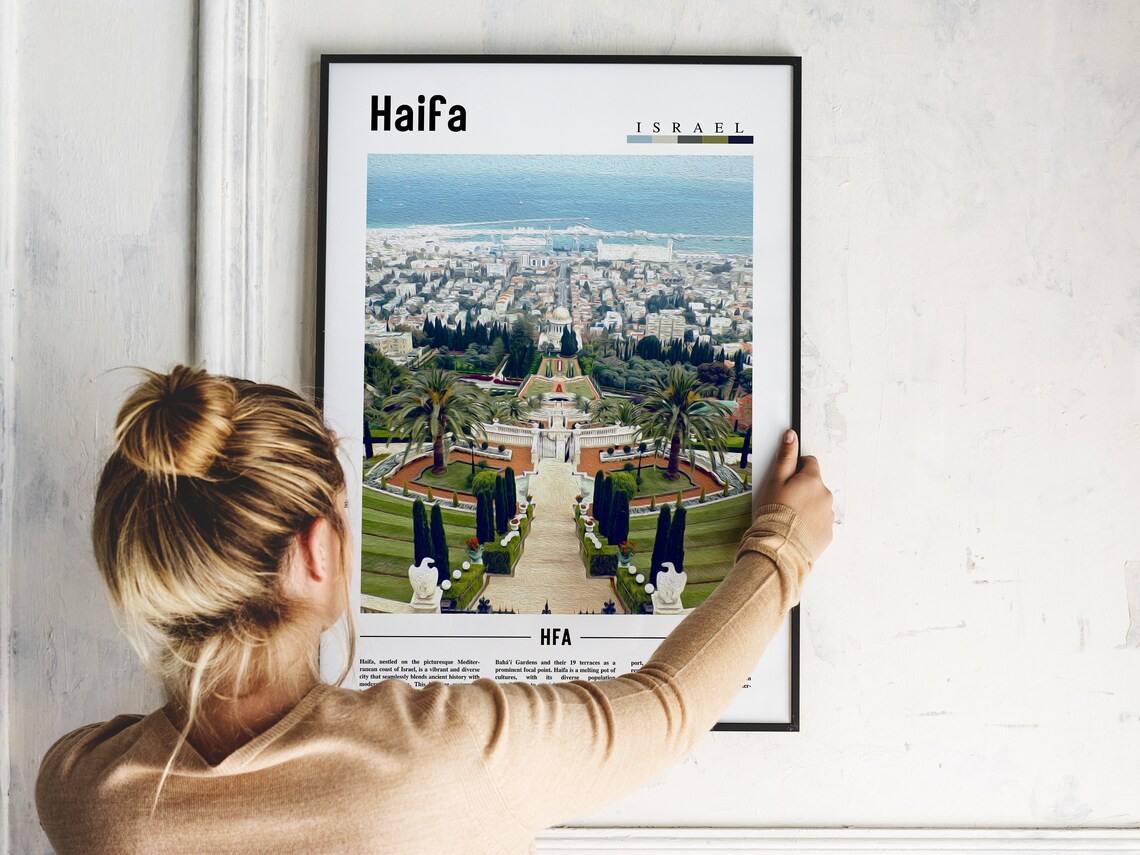 Haifa Israel Bahai Gardens Terraces Bay City View Travel Poster - Image 2