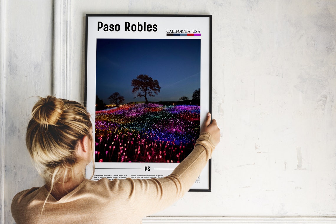 Paso Robles California Night Lights Field Color Travel Poster - Image 2