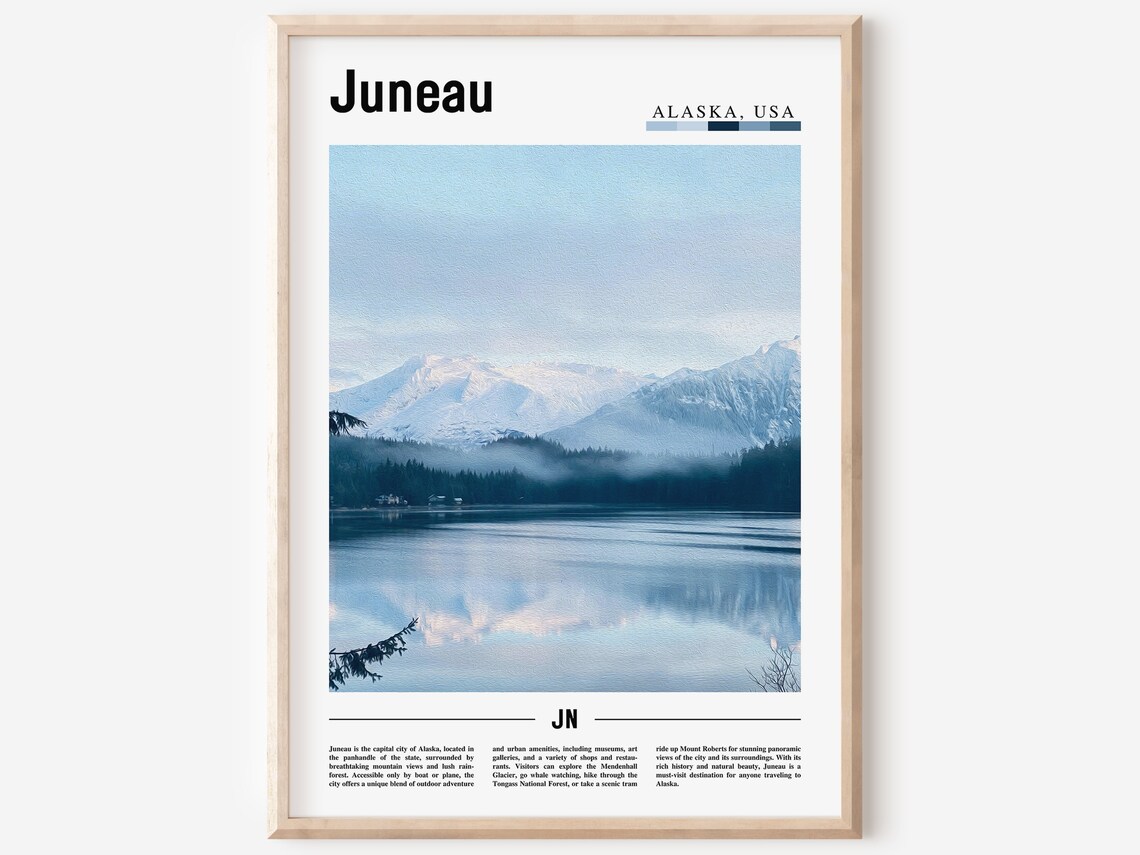 Juneau Alaska Mountain Lake Reflection Wilderness City Poster