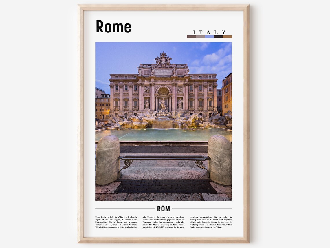 Rome Italy Trevi Fountain Dusk Landmark Travel Poster Photo Art