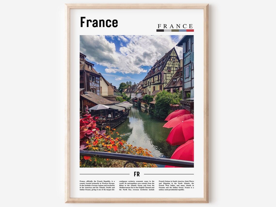 France Colmar Canal Half Timbered Houses Minimal Travel Photo Poster