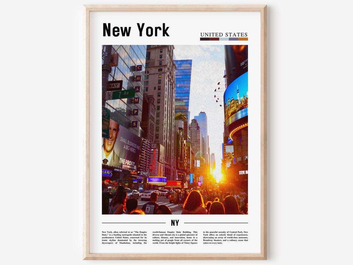 New York Times Square Golden Sunset Crowd Modern Photo Travel Poster