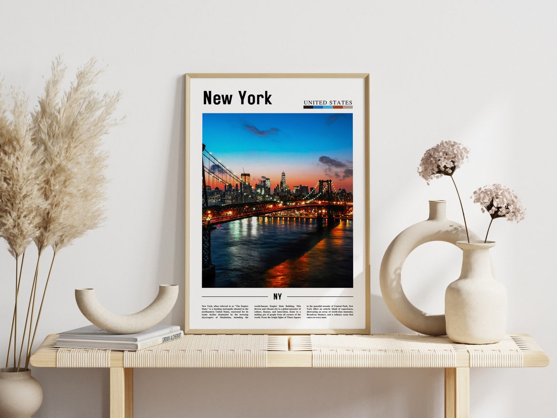 New York City Brooklyn Bridge Sunset Skyline Manhattan Poster - Image 3
