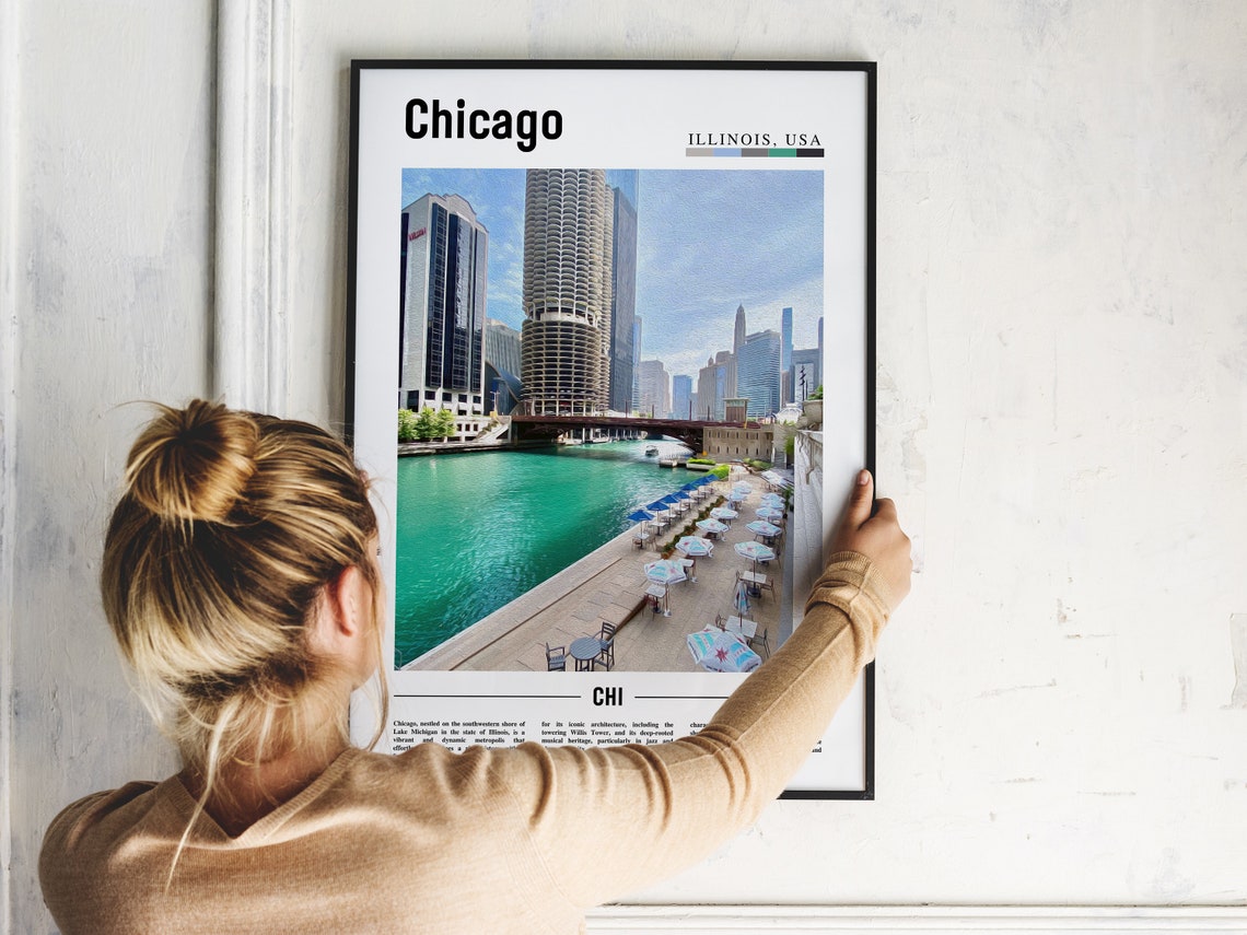 Chicago Riverwalk Marina City Twin Towers Riverside View Poster - Image 2