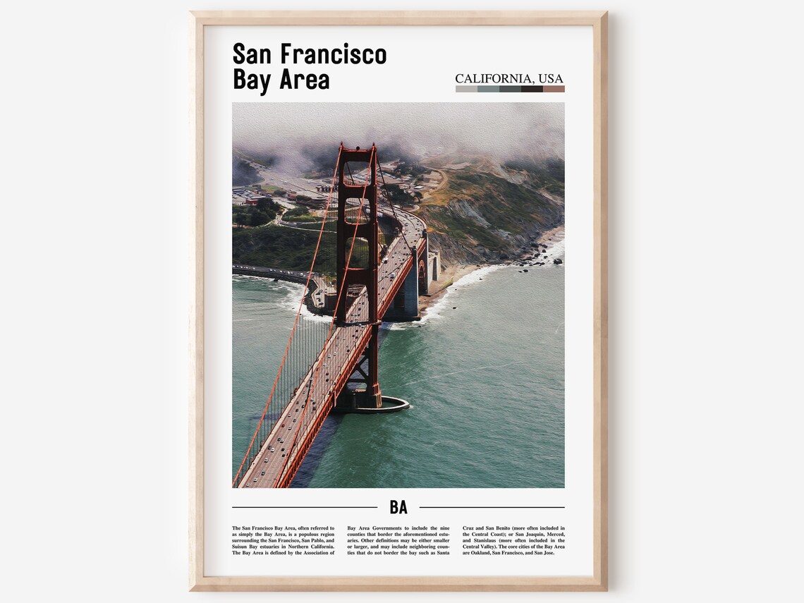 San Francisco Bay Area California Golden Gate Aerial Travel Poster