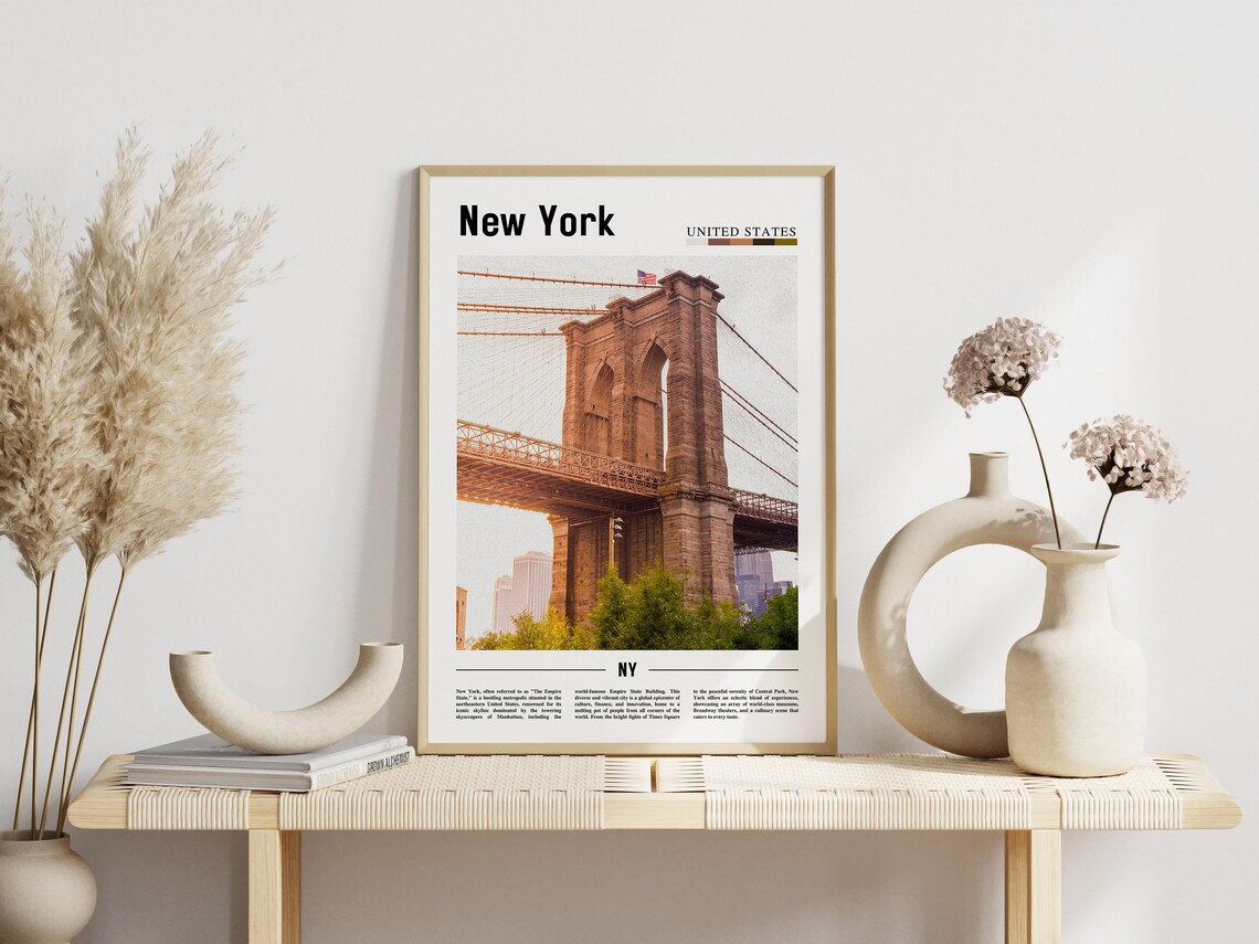 New York City Brooklyn Bridge Historic Stone Tower Travel Poster - Image 3