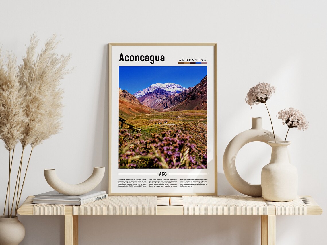 Aconcagua Argentina Snow Capped Andes Peak Wildflowers Poster - Image 3