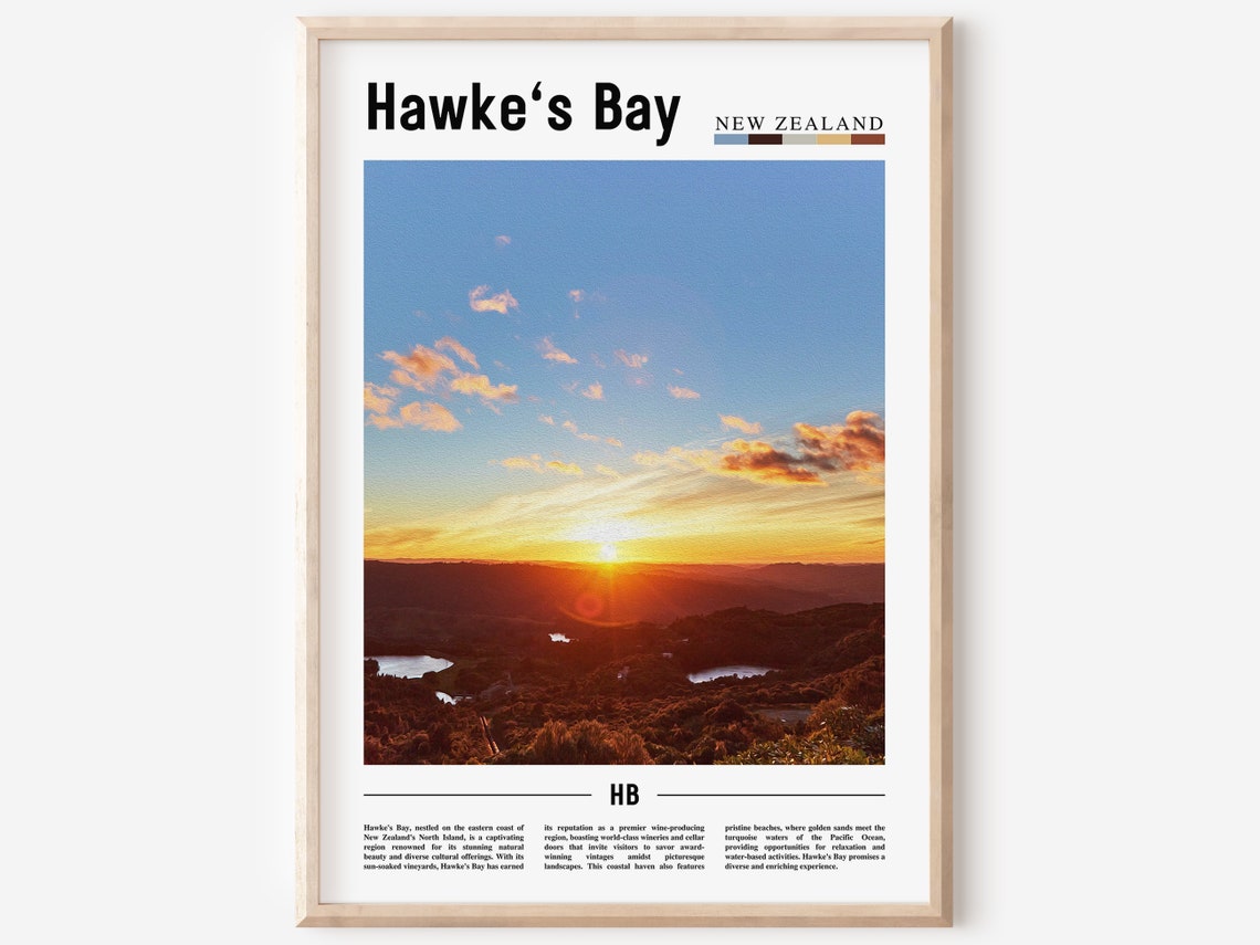 Hawkes Bay Poster Hawkes Bay Print Hawkes Bay Wall Art Minimal Travel Print Travel Destination Oil Painting Poster