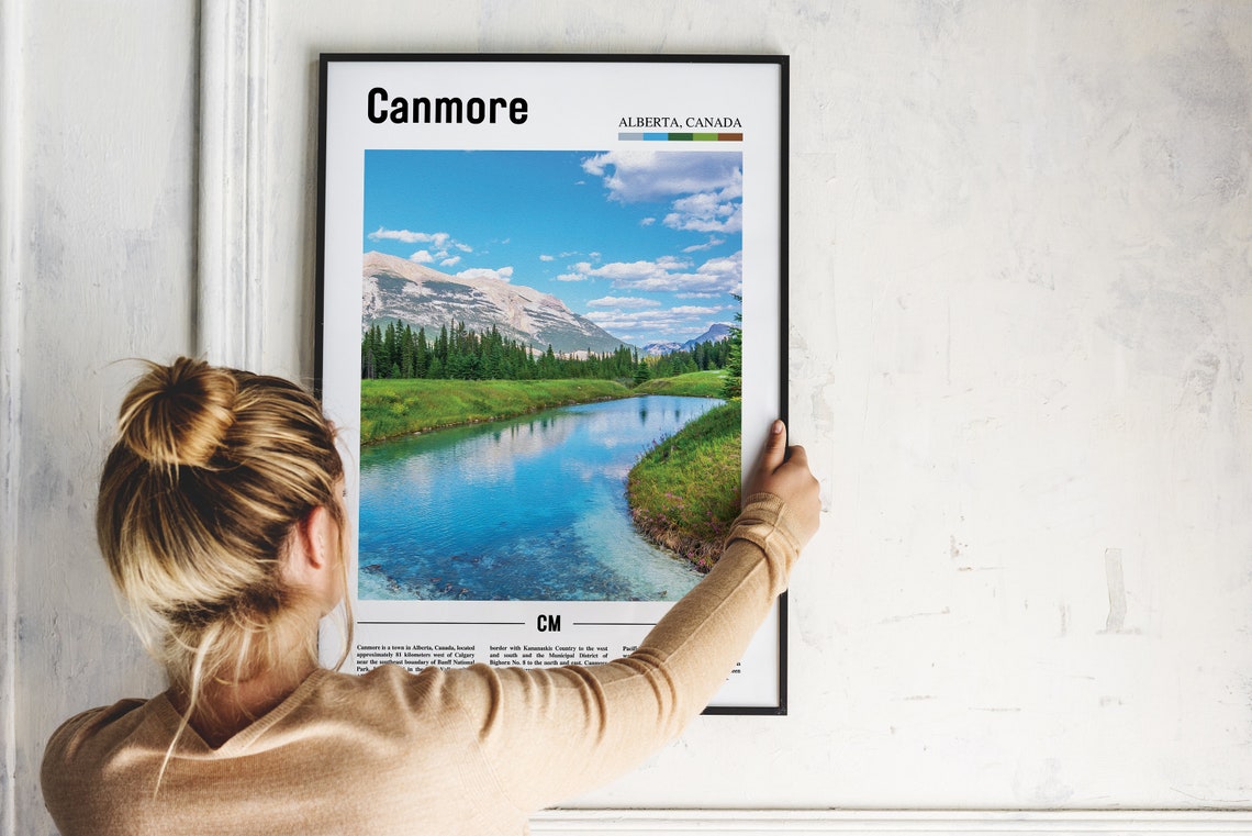 Canmore Print Canmore Poster Canmore Wall Art Oil Painting Poster Colorful City Print City Artwork Travel Artwork Travel Wall Art - Image 2