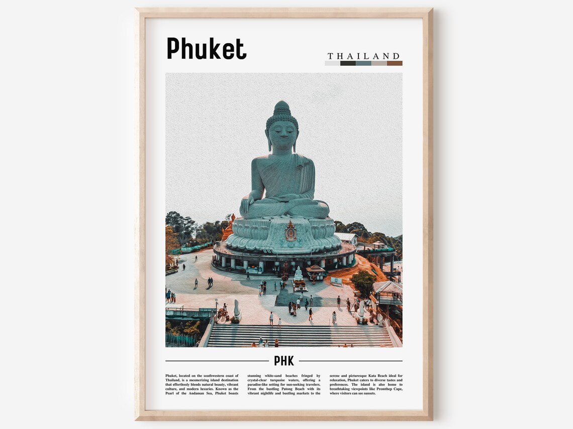 Phuket Thailand Big Buddha Aerial View Modern Travel Poster Art