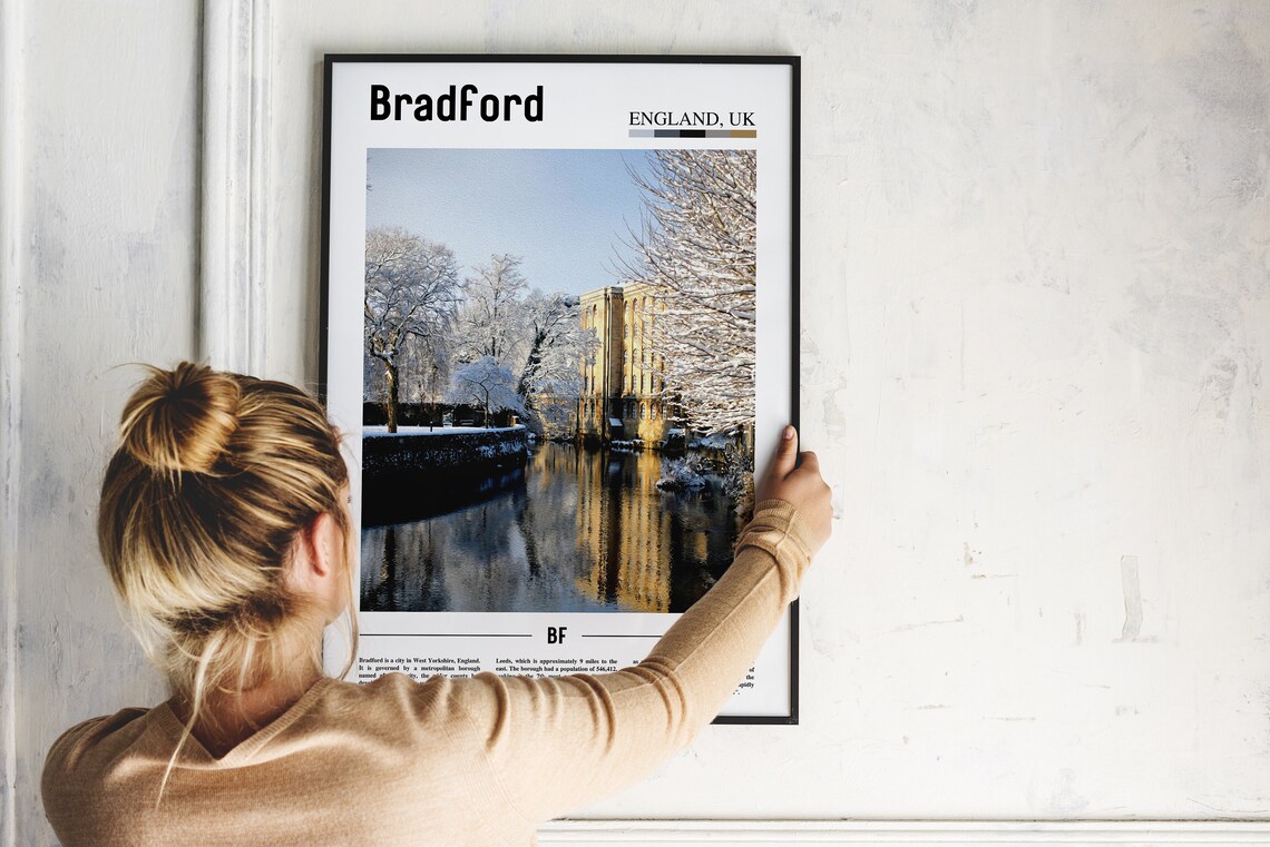 Bradford England Snowy Mill Canal Winter Photo Travel Poster - Image 2