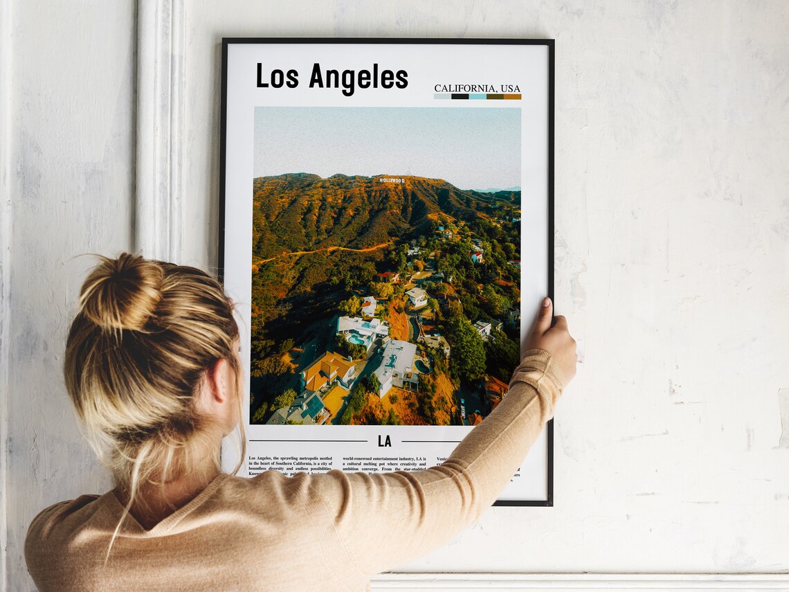 Los Angeles Hollywood Sign Hills Aerial California Travel Poster - Image 2
